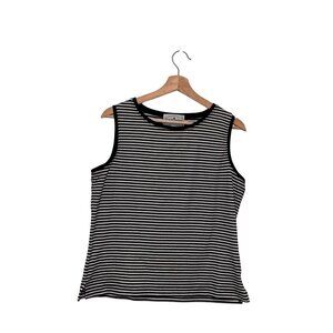 Patchington Black & White Striped Sleeveless Cotton Blend Pullover Women's Top S